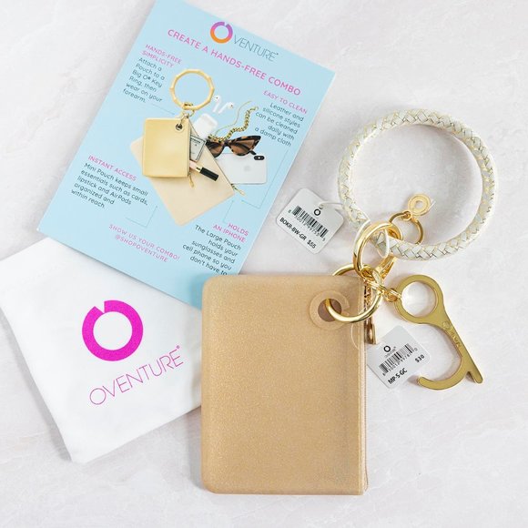 Oventure Leather Big O® Key Ring - Gold Rush Basketweave and Mini Silicone Pouch - Picture 1 of 3